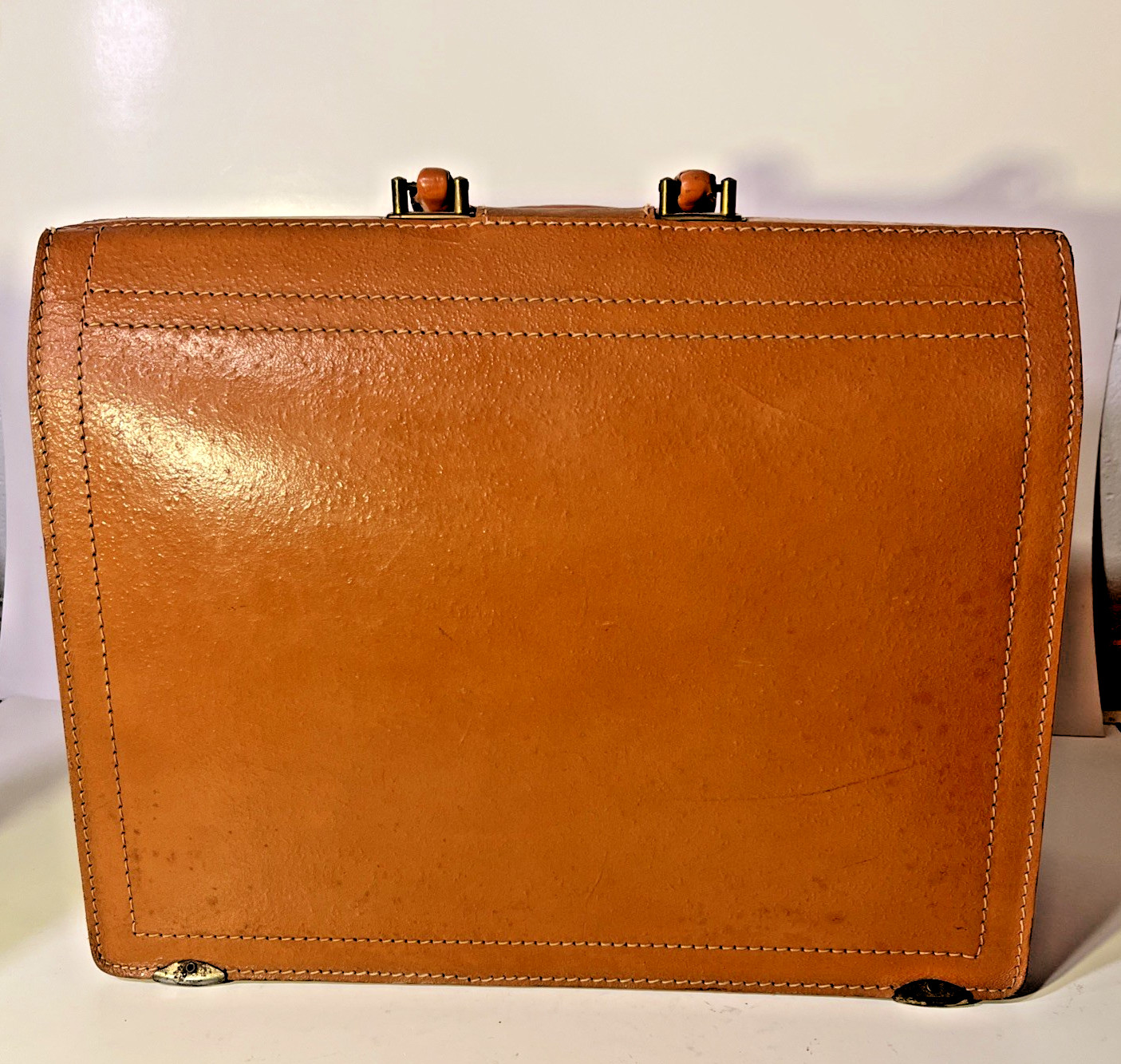 Vtg Genuine Leather Briefcase Cognac Deep Buffed Cowhide Legal Document Case