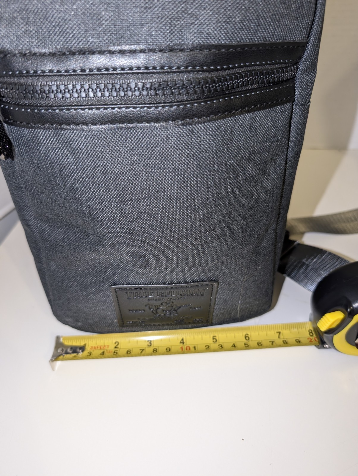 True Religion Crossbody Mens Sling Bag Gray Yeta 2.0 Buddha Logo Adjustable NWOT