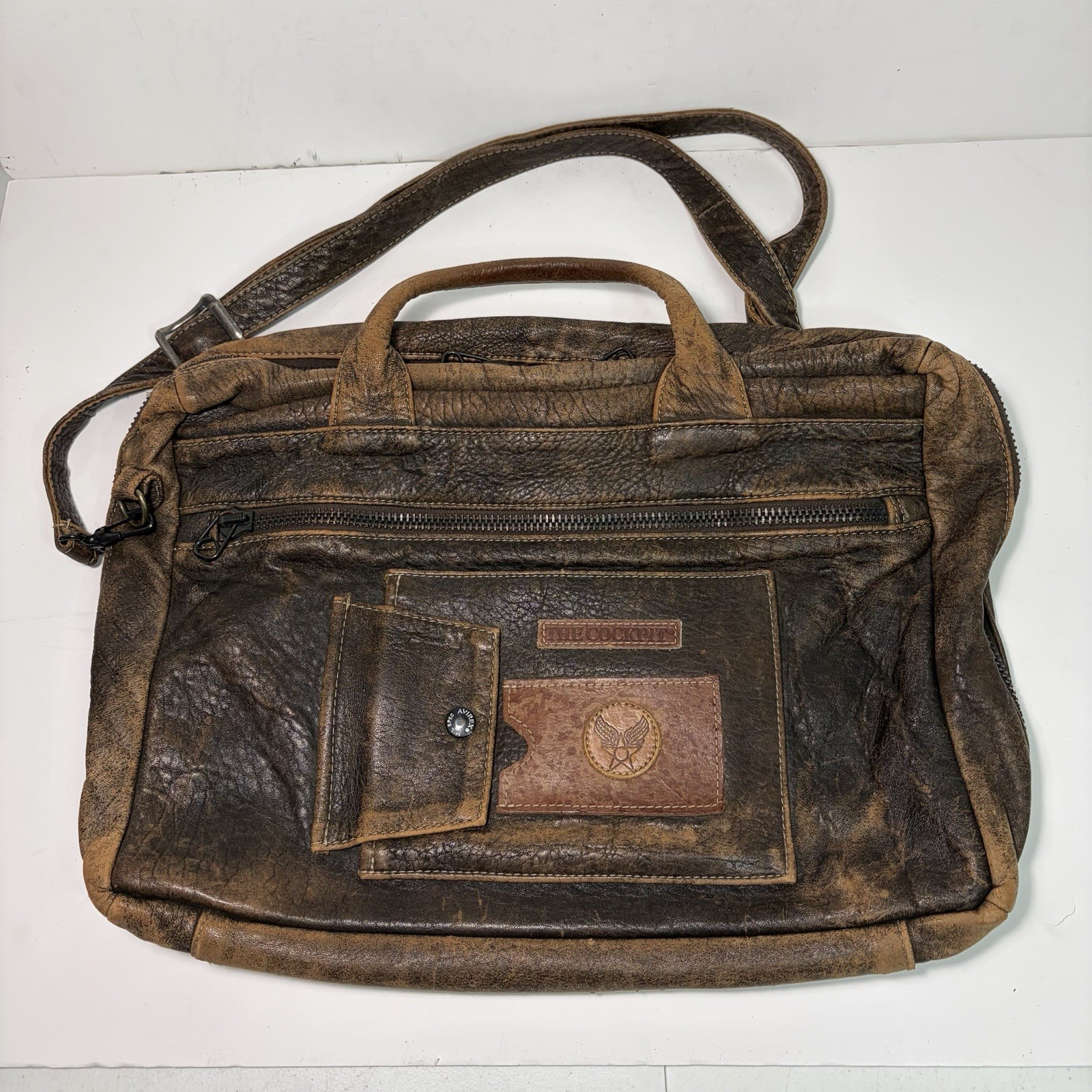 Vintage Avirex Leather Messenger Bag Distressed Air Cockpit USA