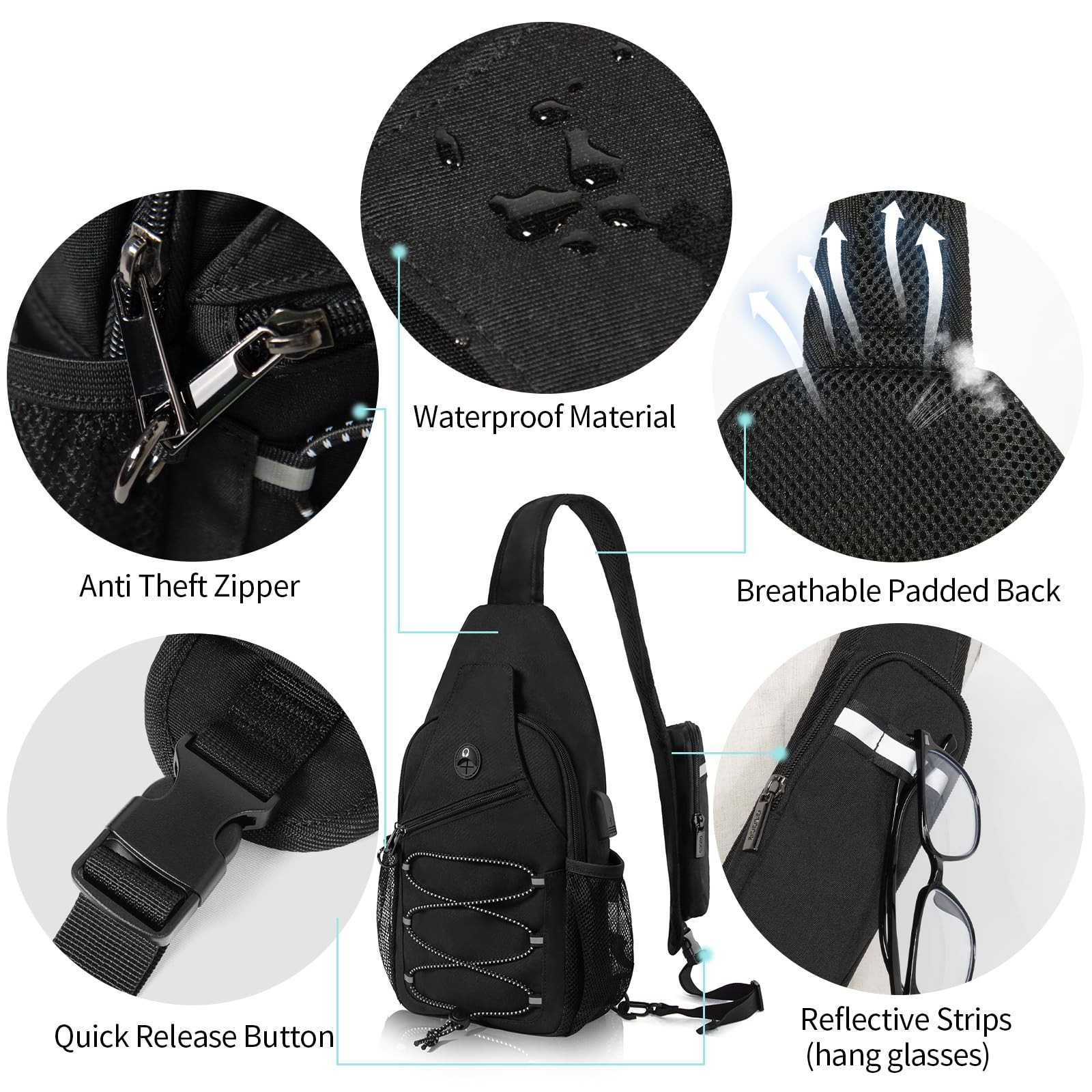 Anti Theft Sling Bag RFID Blocking Crossbody Chest Bag for Men Women Water Re…