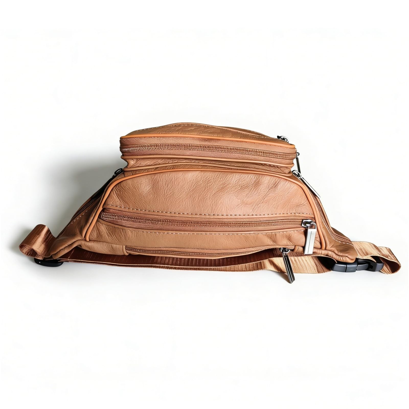 large 6 Pockets Leather Fanny Pack Travel XX-Large, Light brown 2025 model