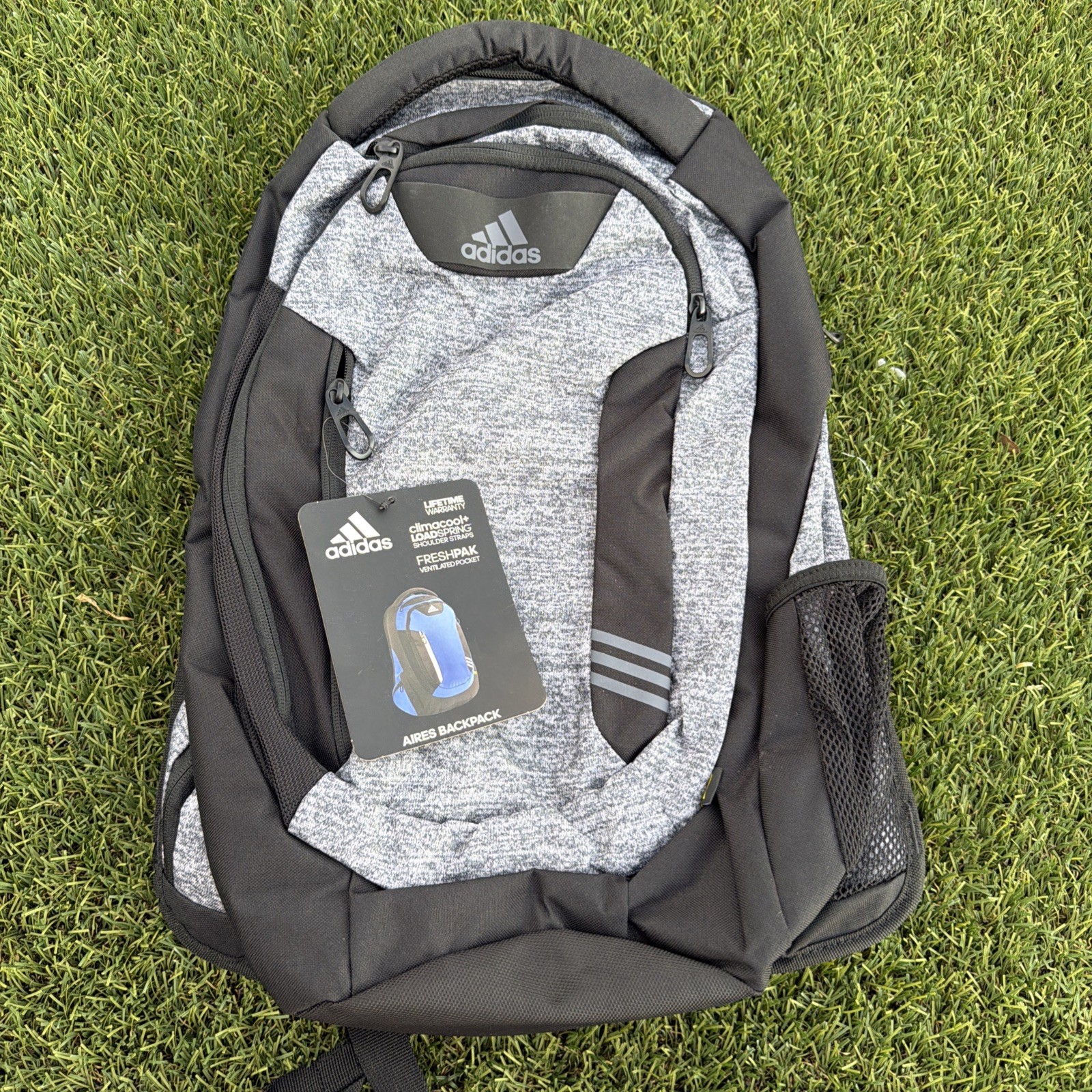 Adidas Aires Load Spring Laptop Backpack Heather Gray Black ClimaCool, FreshPak