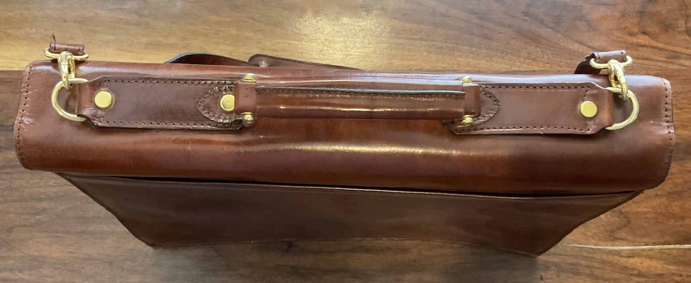 Bosca Brown Leather Men’s Briefcase/Document Case Top Handle Strap Push Lock