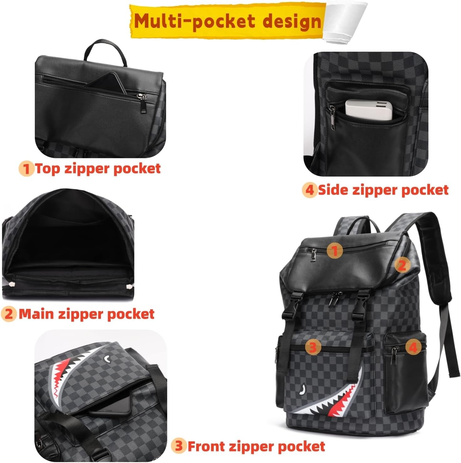 Leather laptop backpack, PU leather backpack Men Women, casual backpack, wate…
