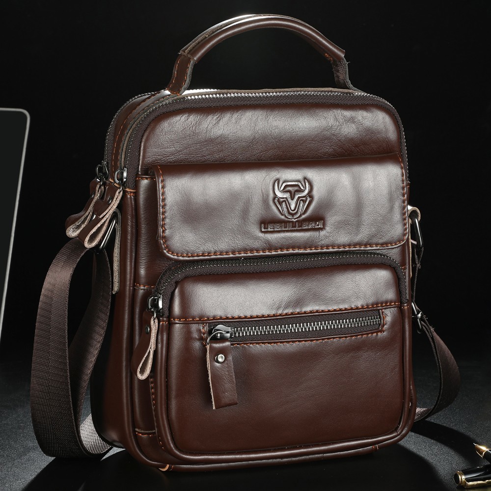 LEBULLBRO Men’s Genuine Leather Shoulder Bag Crossbody Sling for Travel Business