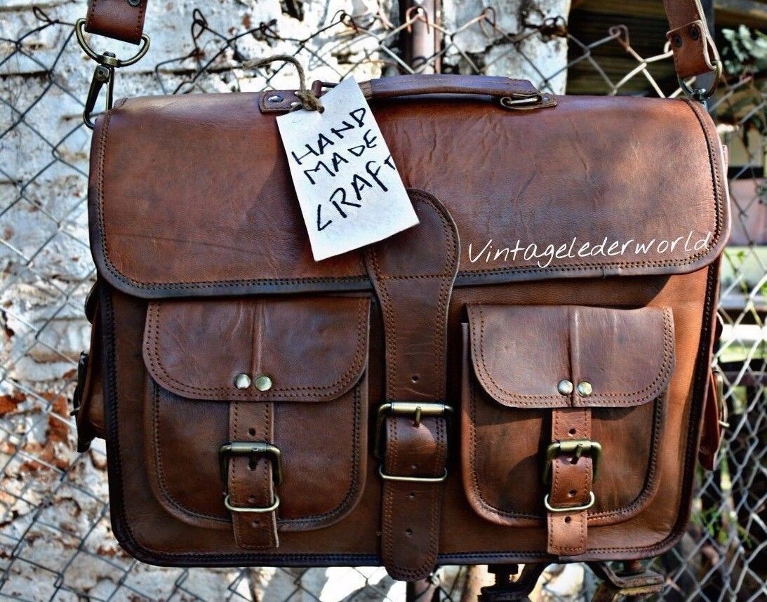 Leather Bag Laptop Messenger Men’s Vintage Briefcase Satchel Genuine Men Brown