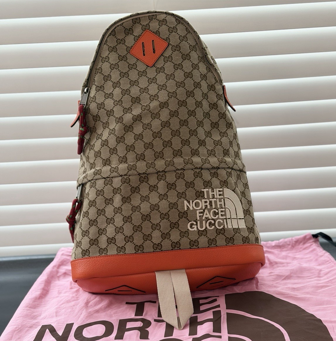 Gucci x The North Face GG Pattern Zip Backpack Beige Brown Orange