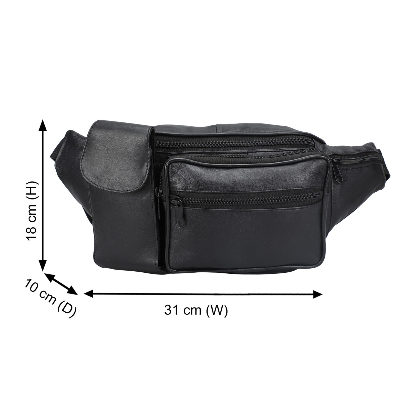 Black Genuine Leather Fanny Pack Phone Hip Waist Bag Travel Sport Holder