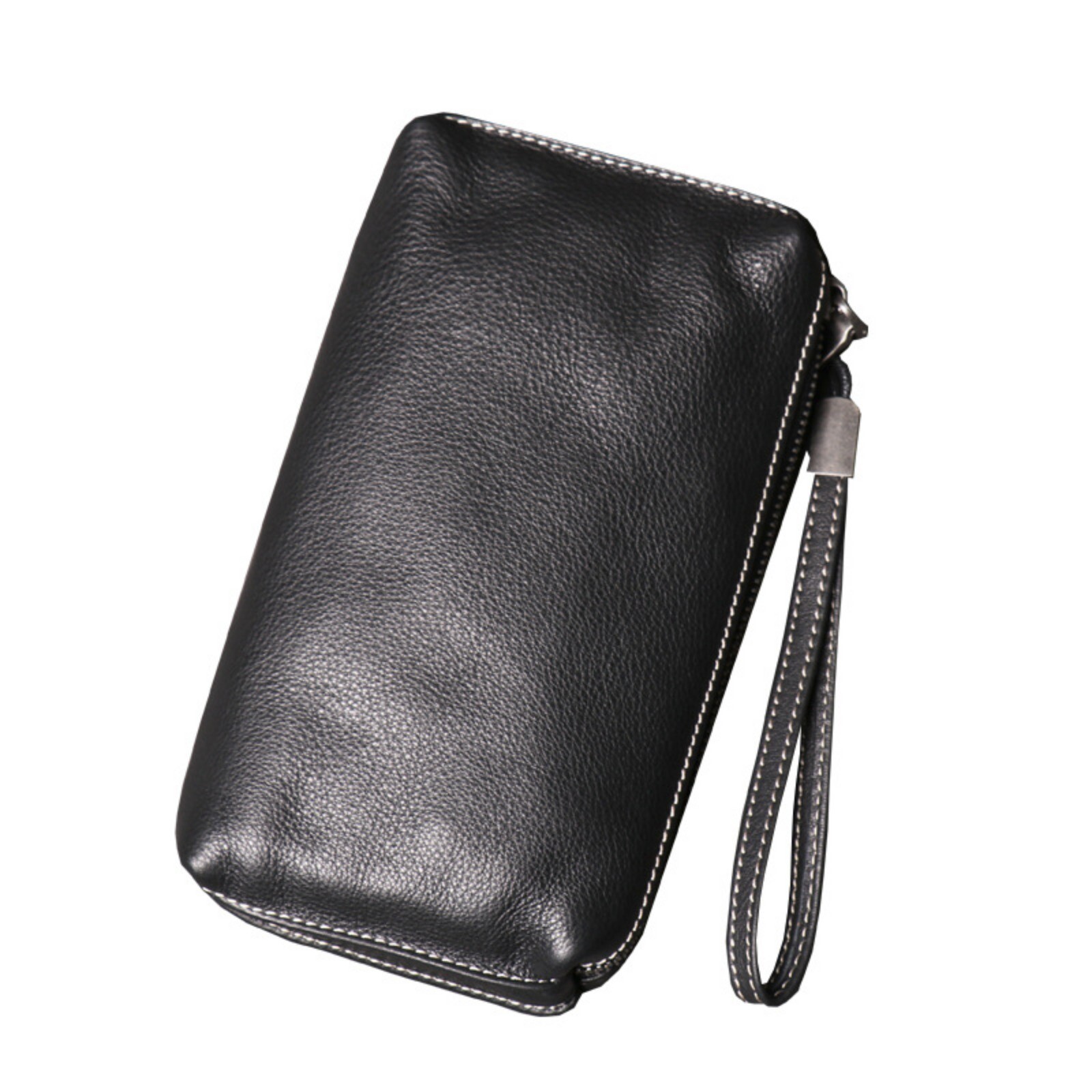 Mens Leather Wristlet Wallet Clutch Bag Zippered Organizer Multiple Pockets