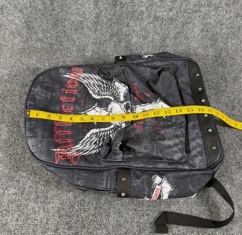 *NEW* Affliction Live Fast Backpack Black Skull Wing Cross Studded Laptop Travel