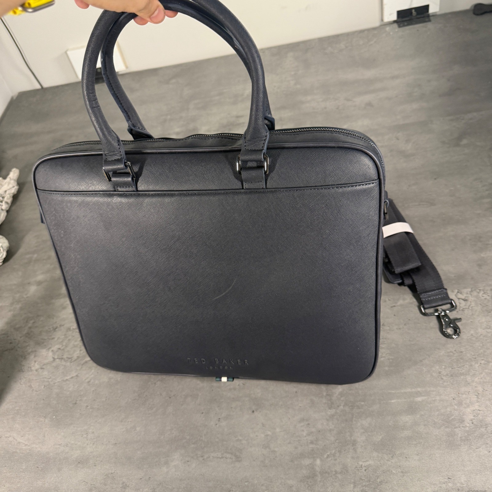 Ted Baker Belgrave Document Bag Mens Navy Blue Faux Leather Briefcase Laptop Bag