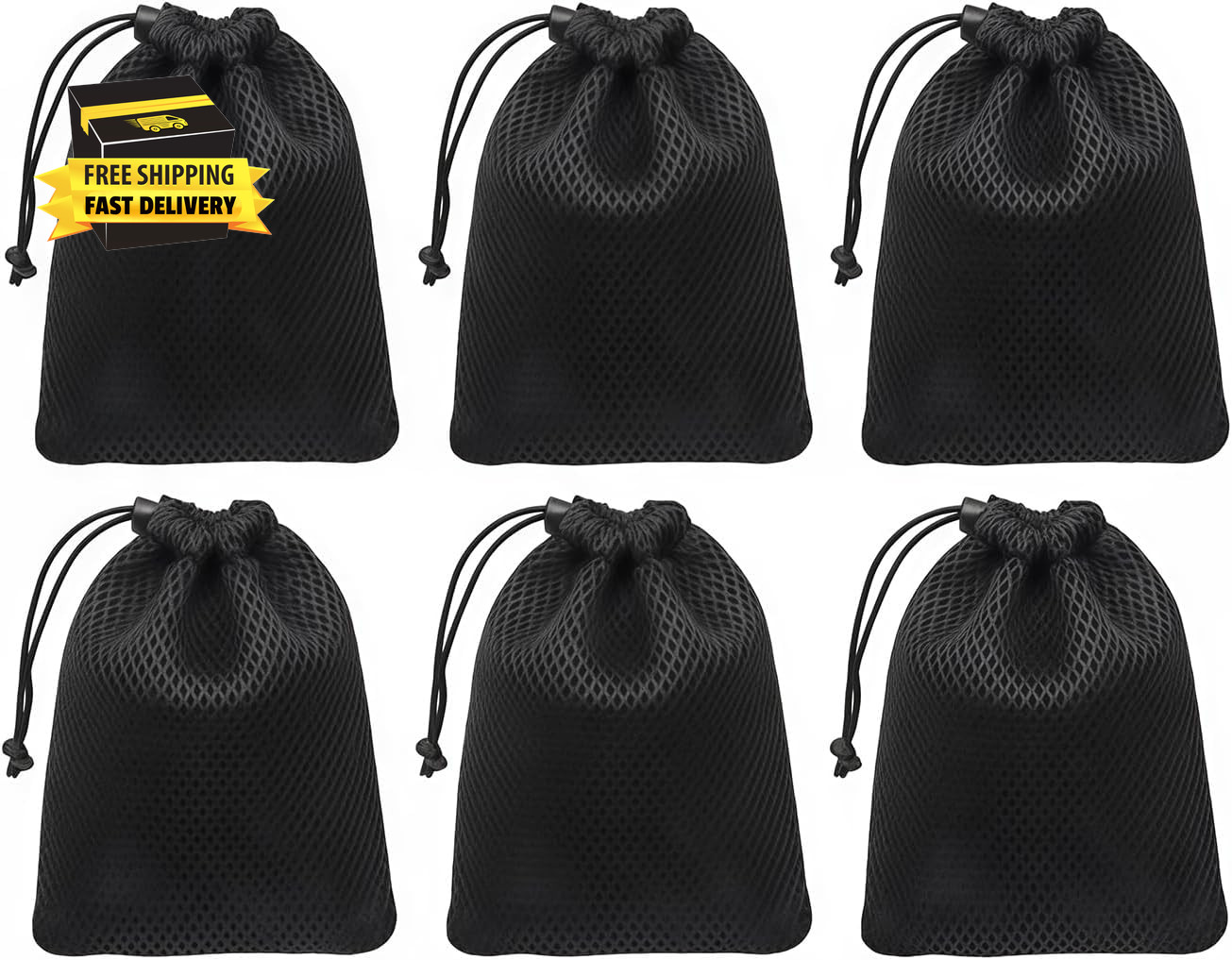 6Pcs 10X15Cm/4X6 Inch Black Nylon Mesh Drawstring Bag Pouch String Bags Small Tr