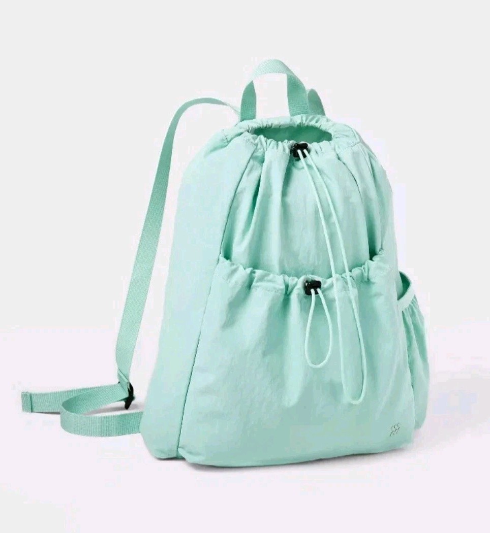 All In Motion 20L Cinch Backpack Adjustable Straps Water Repellent Mint GreenNew