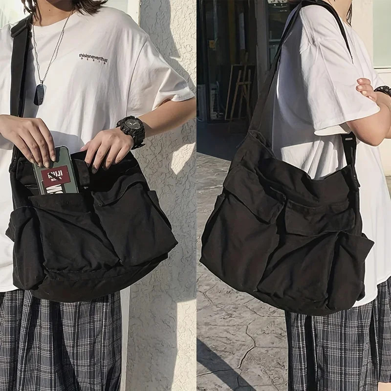 Canvas Messenger Bag Large Capacity Crossbody Shoulder Bag Casual School Travel