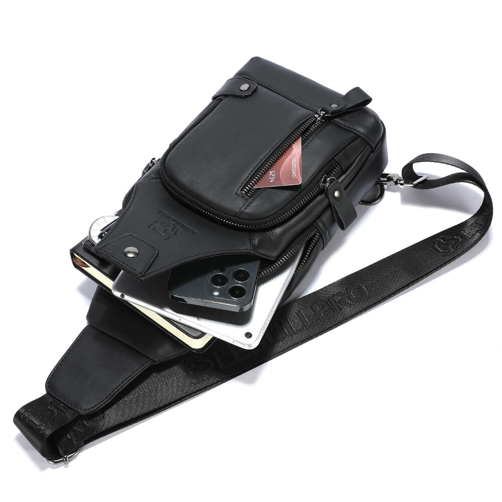 Mens Sling Backpack Chest bag Crossbody Bag Shoulder Bag 100% Genuine Leather UU