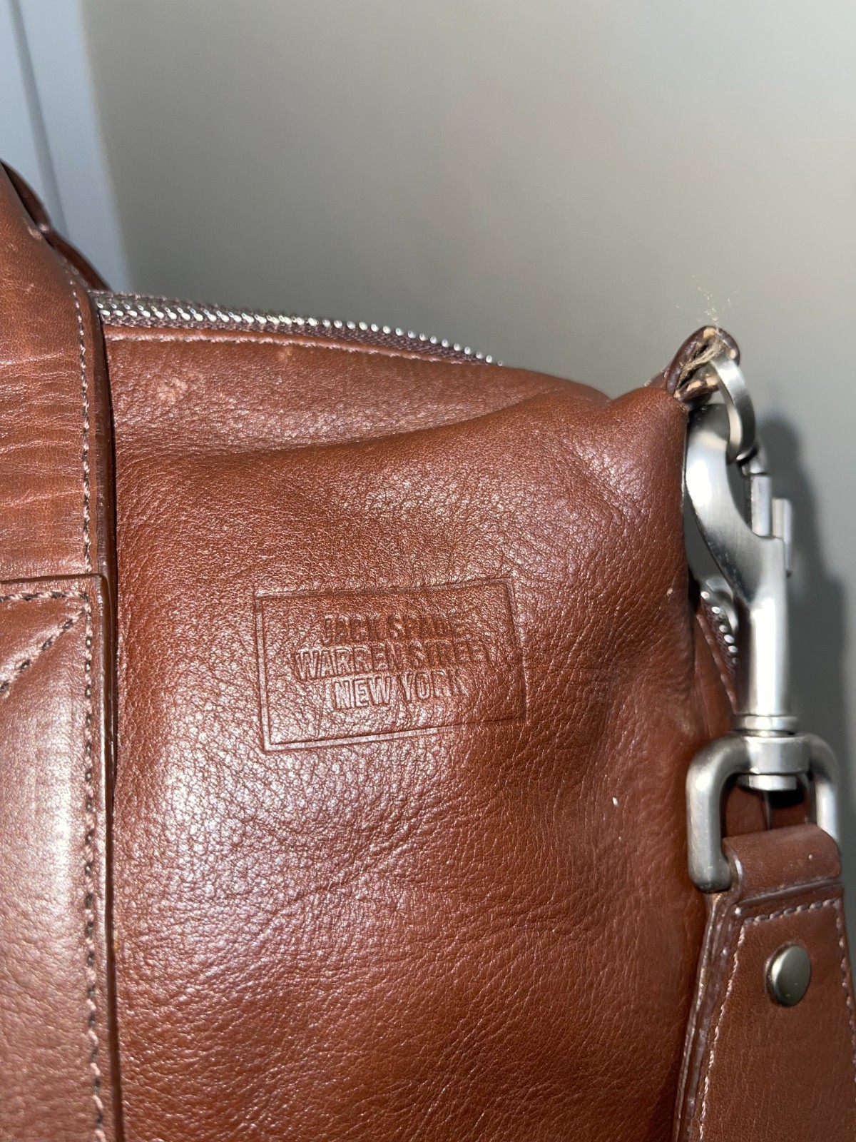 Jack Spade Mens Brown Leather Messenger Laptop Bag W Canvas Straps Career Work