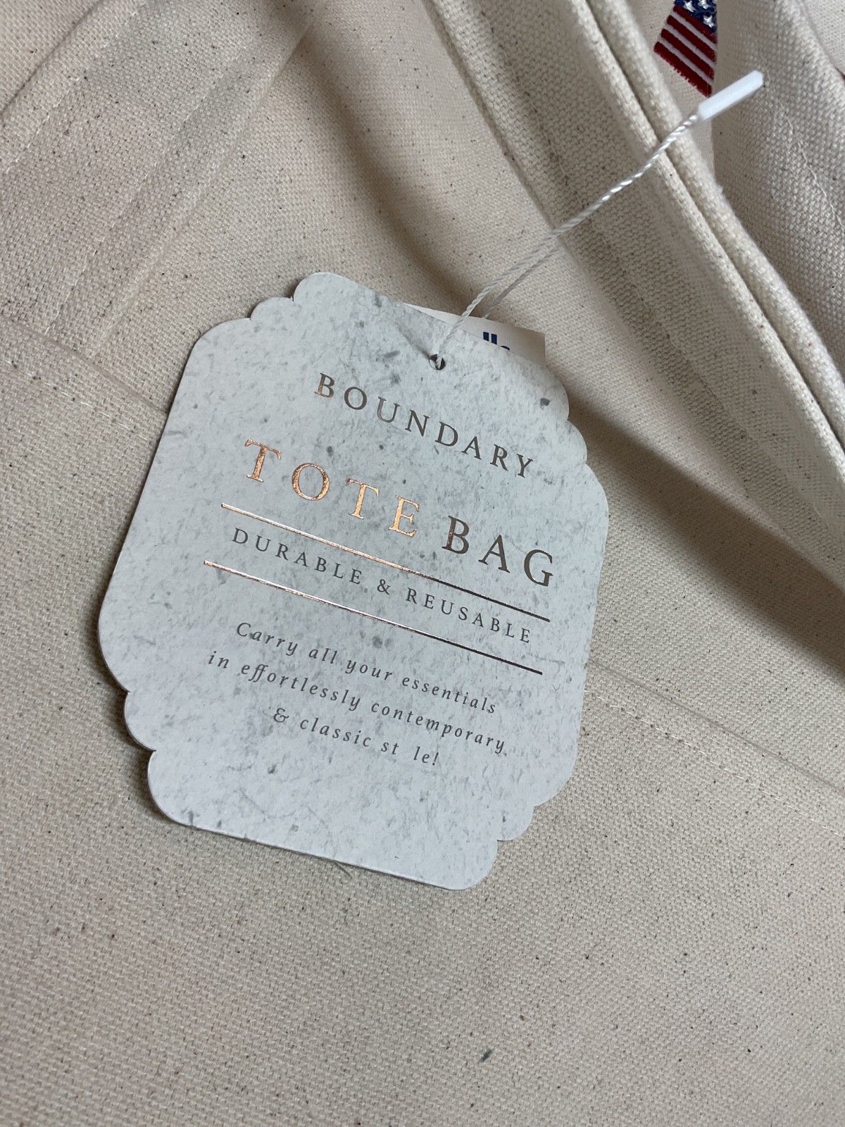 BOUNDARY DURABLE TOTE BAG BEIGE AMERICAN FLAG 14” x 22” x 5” 100% COTTON NWT