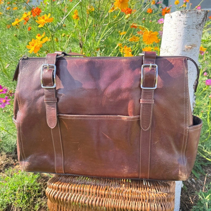 Fossil Brown Leather Laptop Messenger Briefcase Shoulder Bag Work Travel