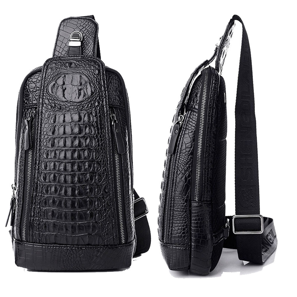 Leather Sling Daypack Backpack for Mens Crocodile Pattern Luxury Crossbody bag