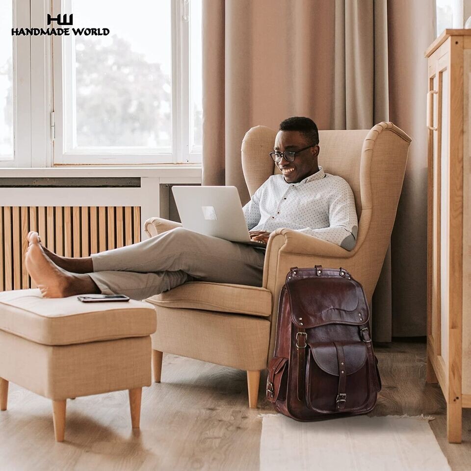 Shoulder New Handmade World Brown Genuine Leather Backpack Laptop Bag