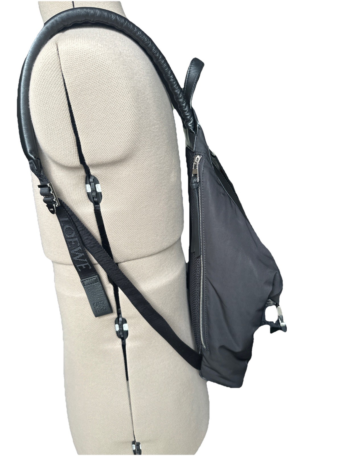 Loewe Medium Convertible Backpack Black Calfskin Leather Nylon Made In Spain