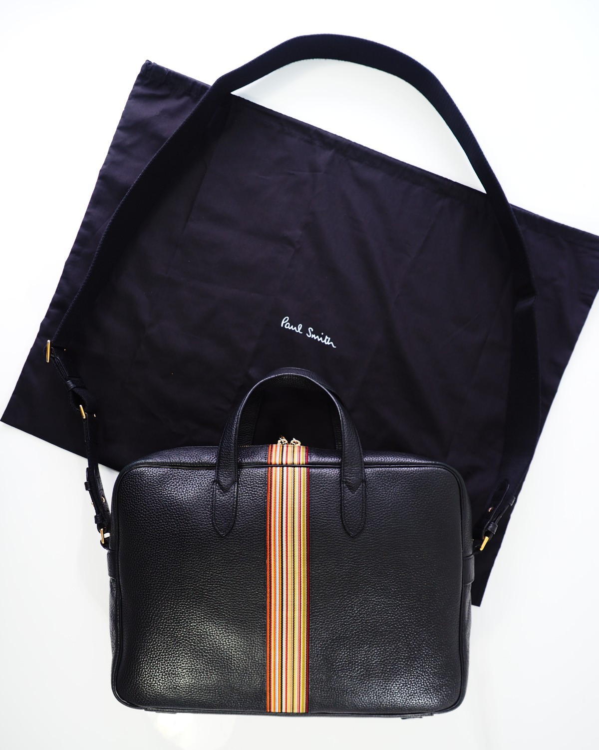 Paul Smith Bag Signature Stripe City Webbing Black Leather Folio Crossbody