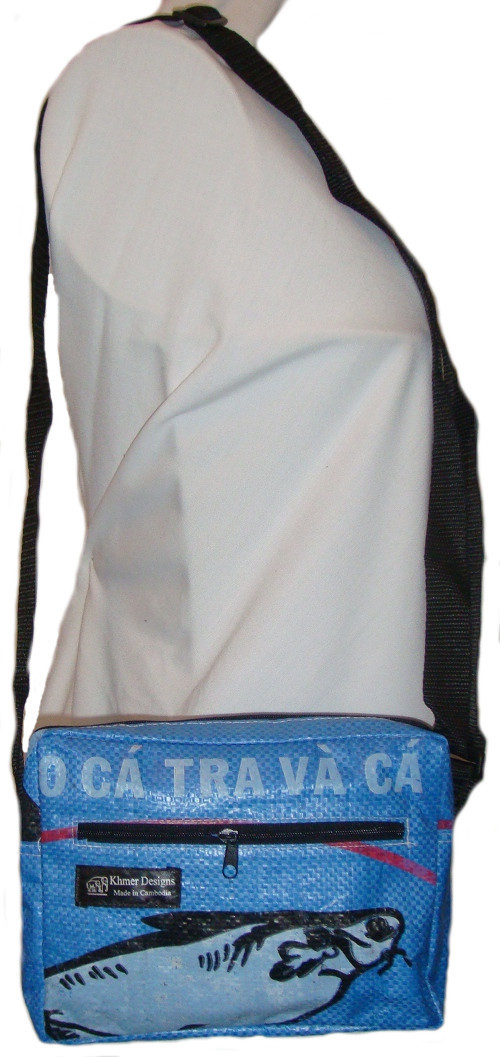 Recycled Fish Feed Shoulder Bag Small Hand Made in Cambodia Fairtrade!
