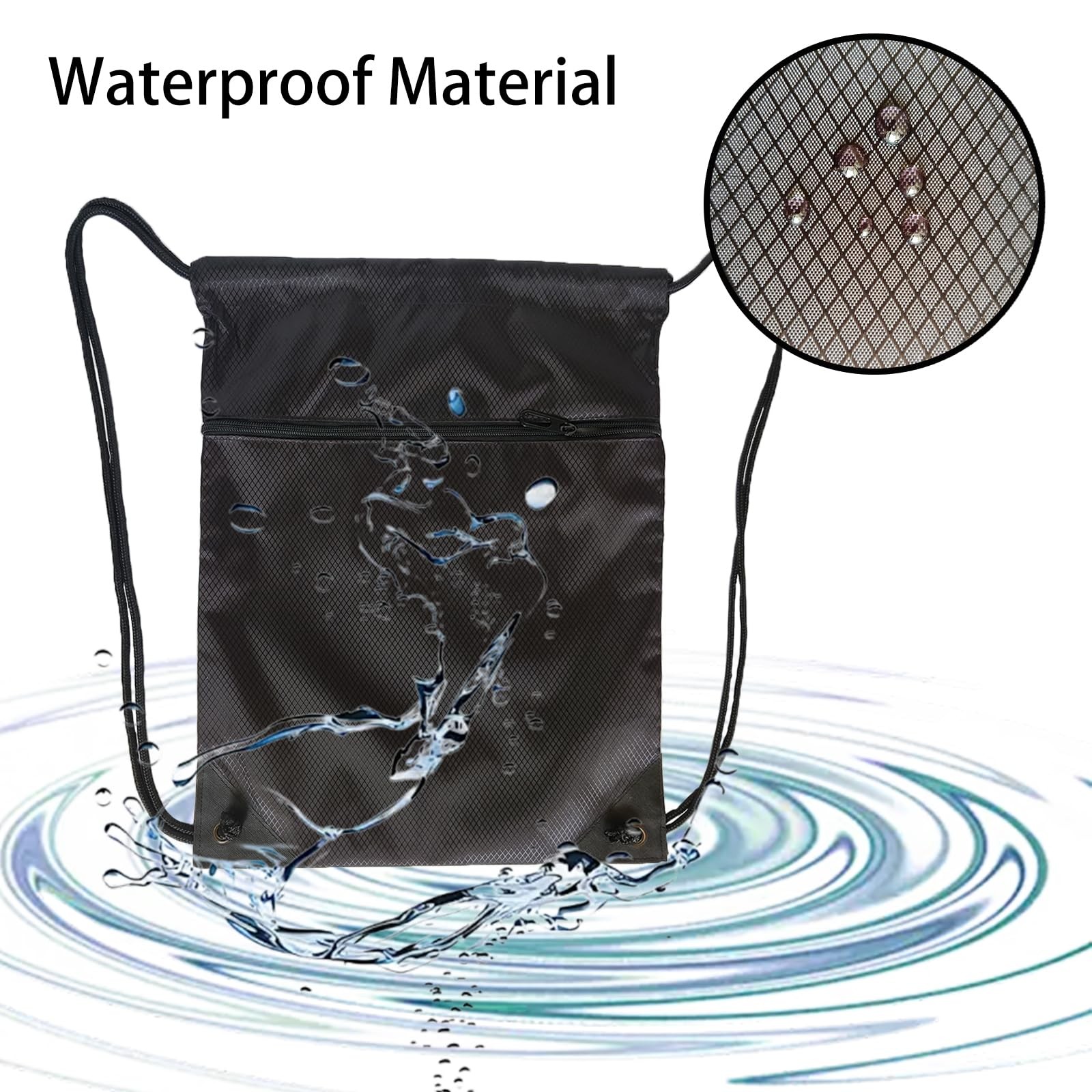 Drawstring Backpack Gym Sackpack String Bag with Zip Pocket Sports Black