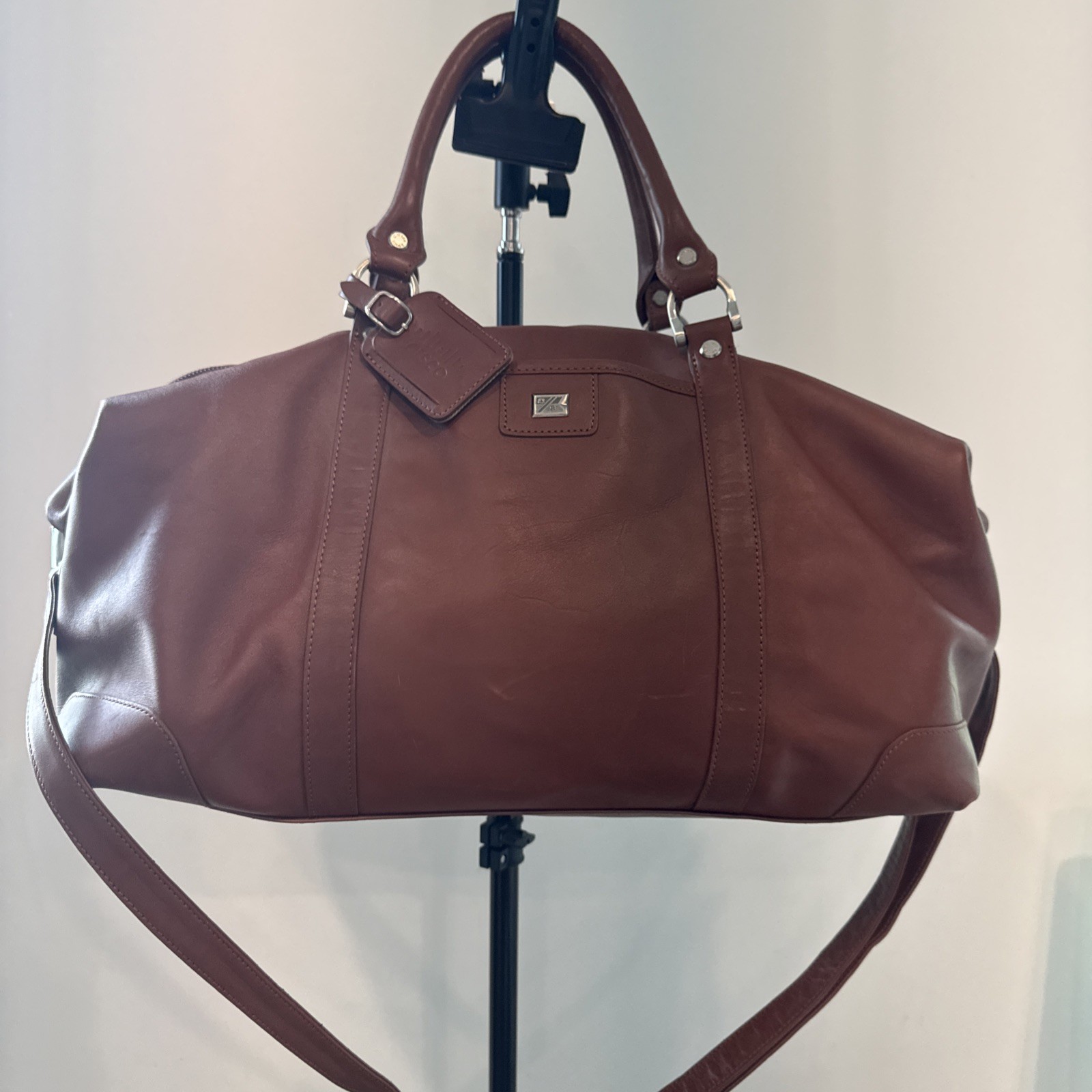 Excellent Cutter & Buck Large 19″ Brown Leather Weekender Duffel Travel Bag
