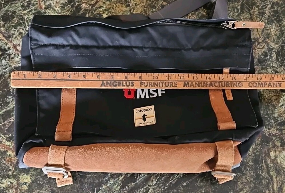 Cotopaxi Canvas Shoulder Messenger Laptop Bag Brown Leather Trim KPong Branding