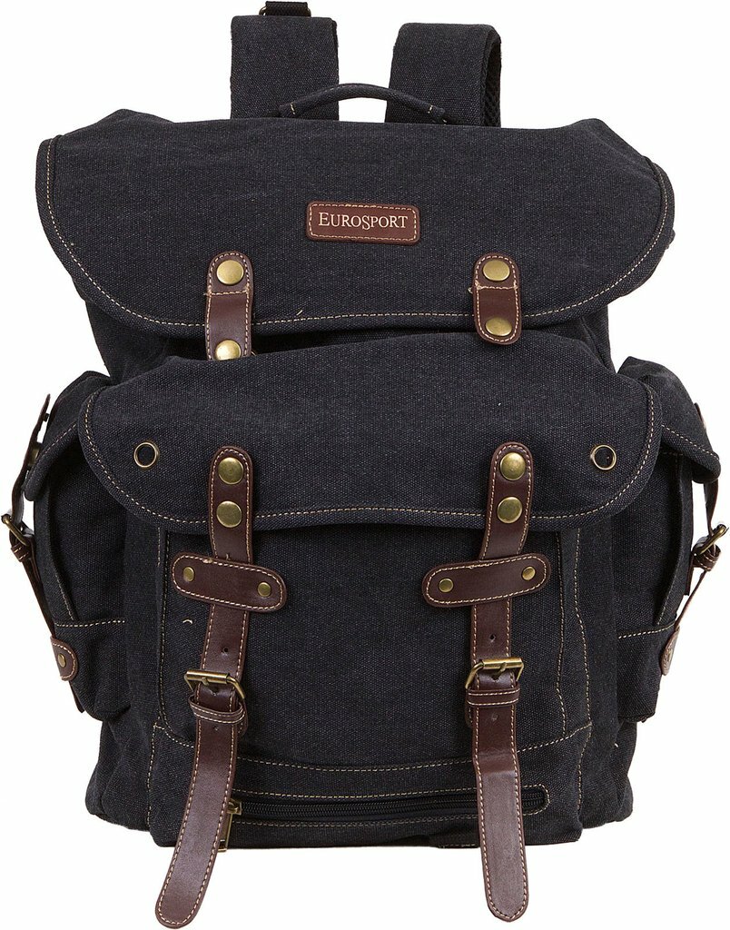 Large Army Style Military Backpack Black Rusksacks 704 School Hiking Canvas Pack