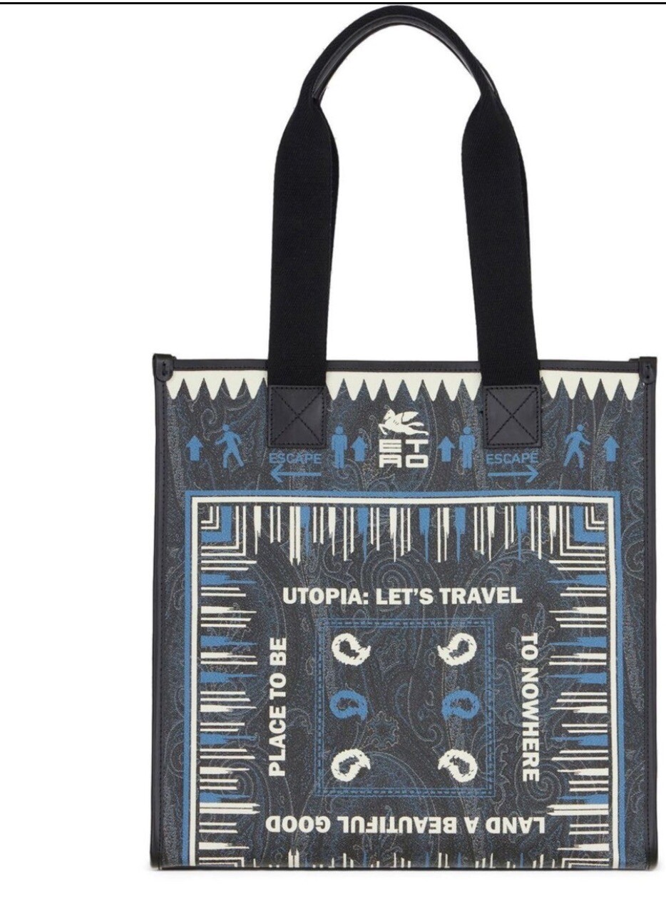NWT $890 Etro Men’s Tote Bag Paisley printed Opened Handbag iPad computer Tablet