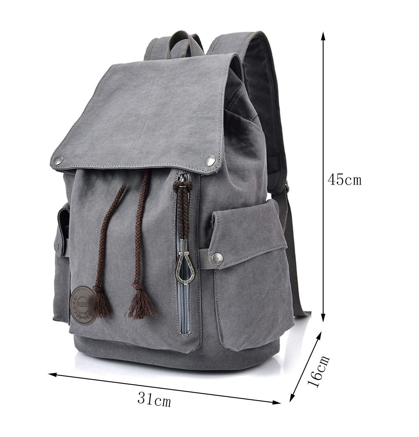 Canvas Backpack Vintage Backpack Grey Daypack for Men Laptop Travel Rucksack