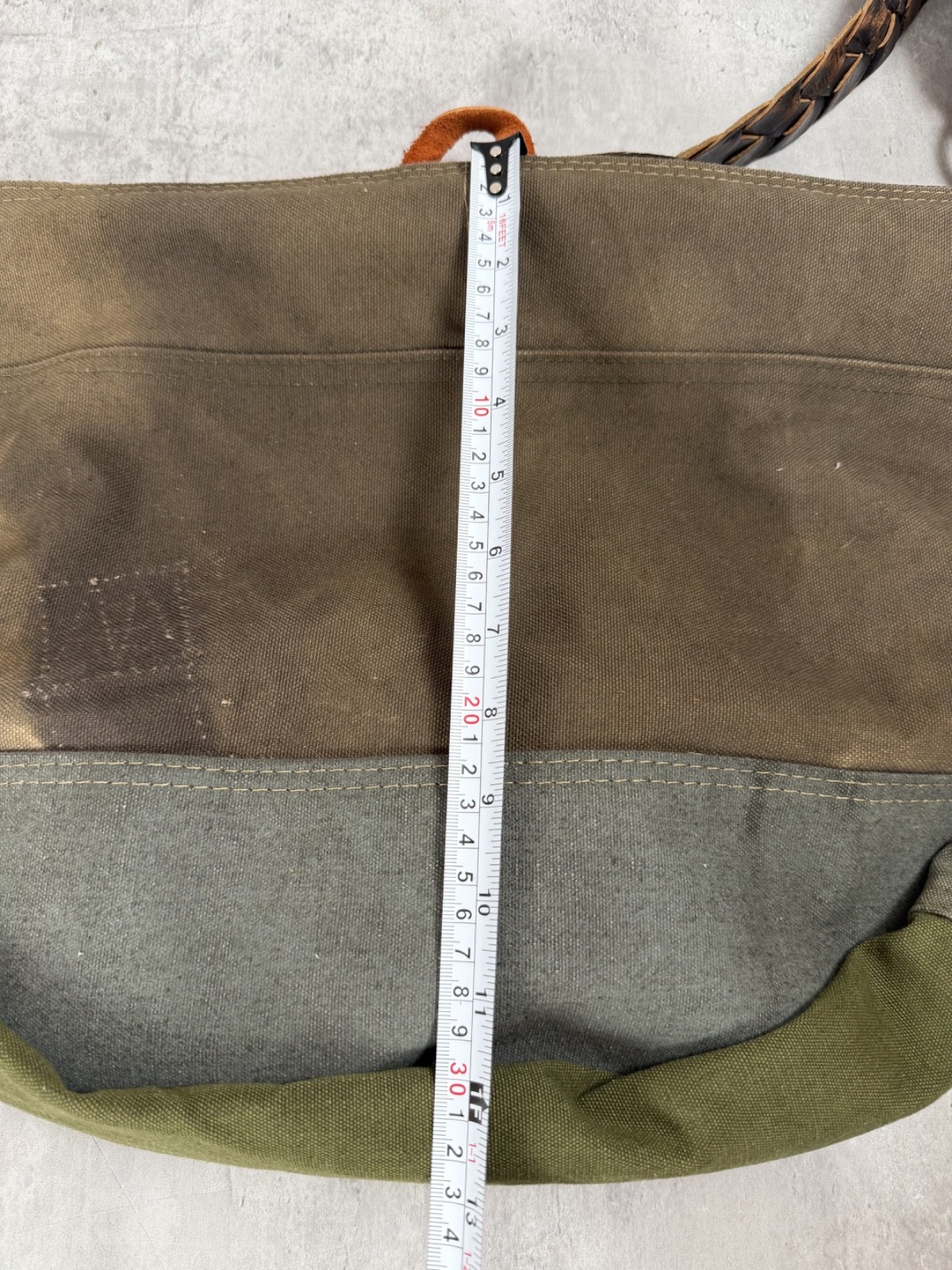 Vintage Army Military Newspaper Bag Upcycled Leather Hide Canvas 17×13 OOAK