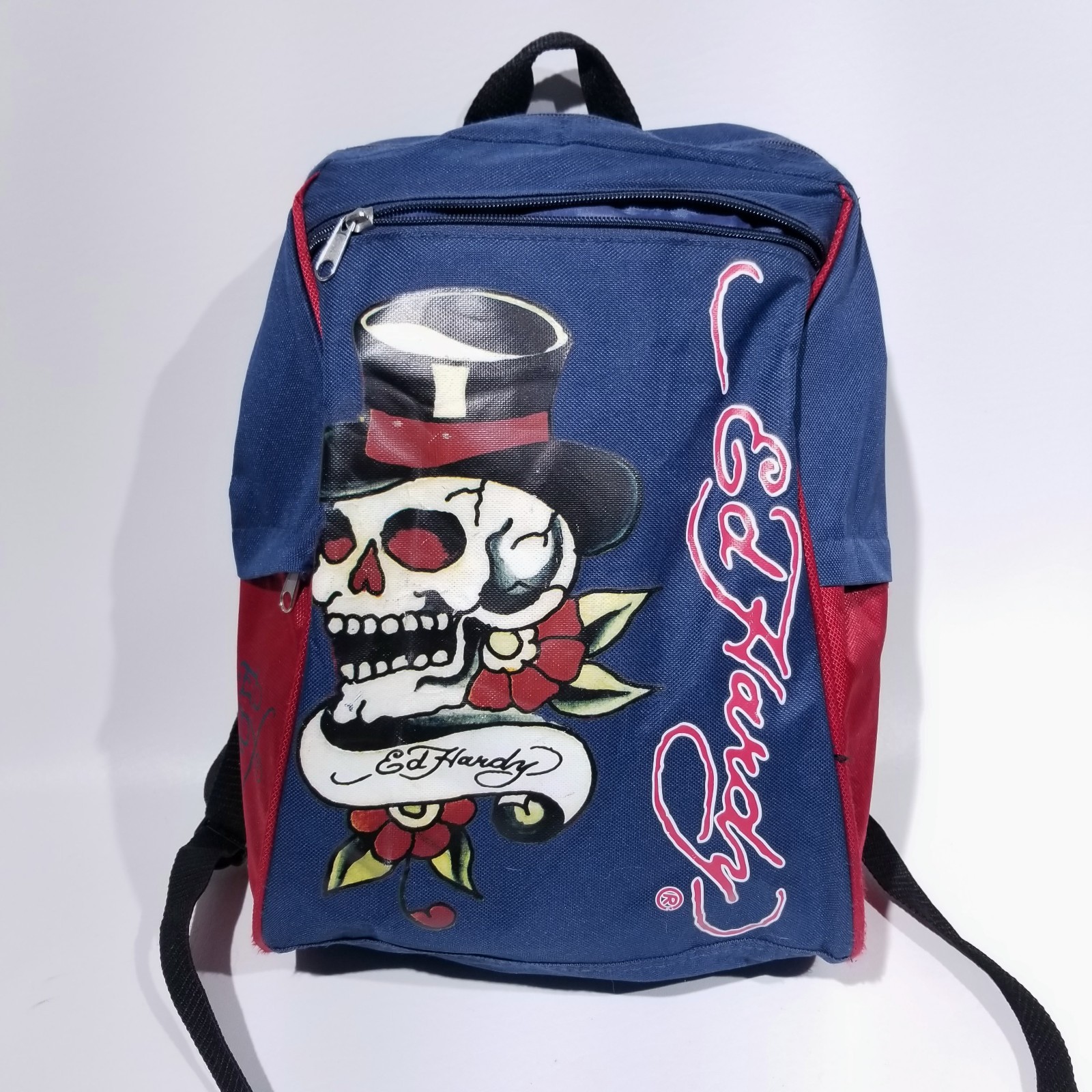 Vintage ED HARDY Backpack Skull Top Hat Zip Back To School Y2K Lightweight