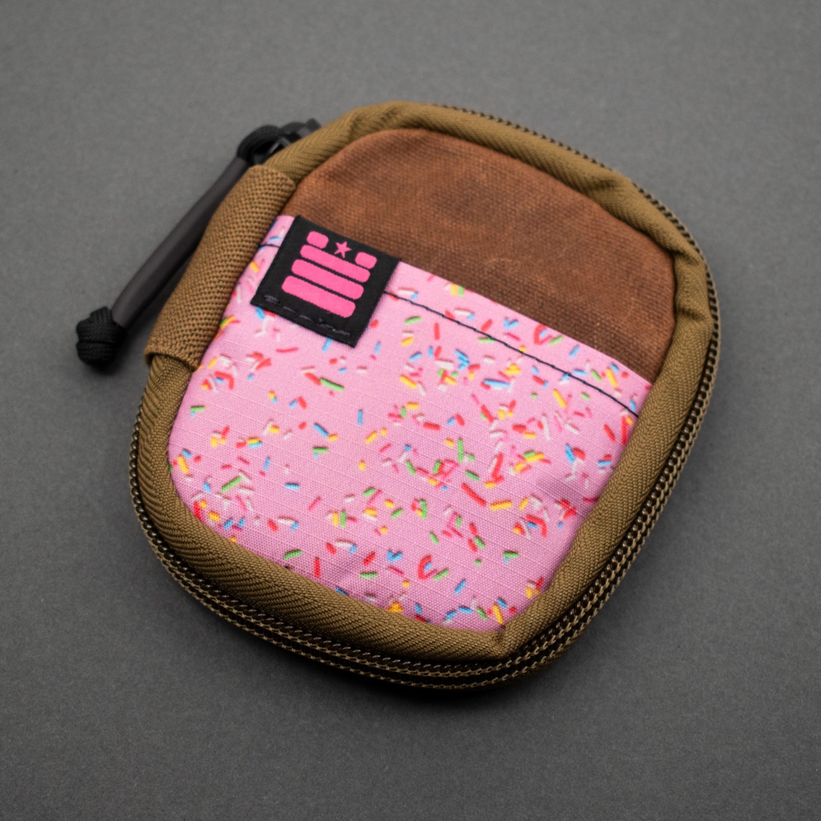 Garage Built Gear Mighty Pouch Classic, Pink Sprinkles/Brown Waxed Canvas, GBG