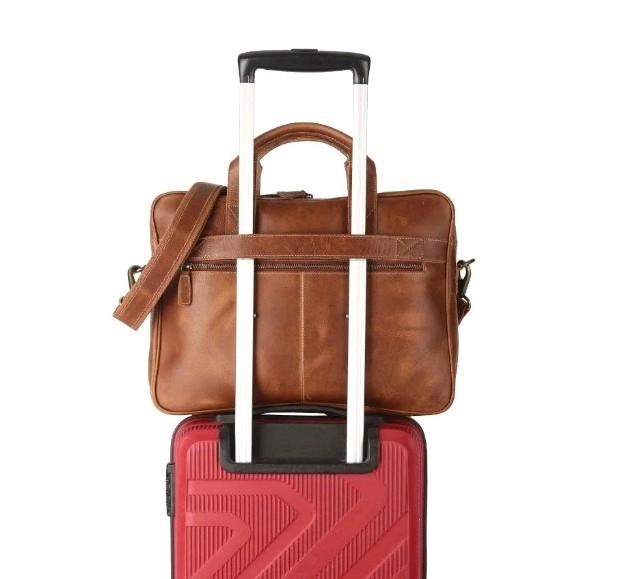 KomalC Vintage 18” Buffalo Leather Laptop Briefcase Office Bag Brown Brand New