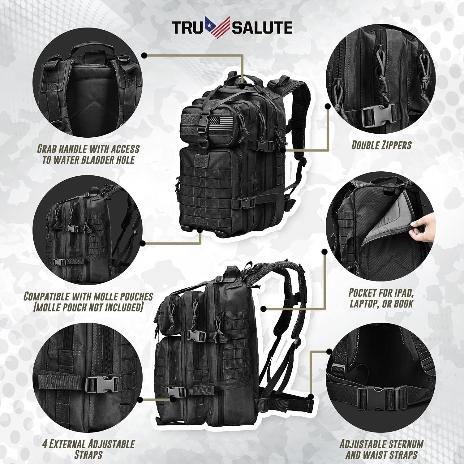 45L Military Tactical Backpack Large Army Men 3 Day Assault Pack Molle Rucksack