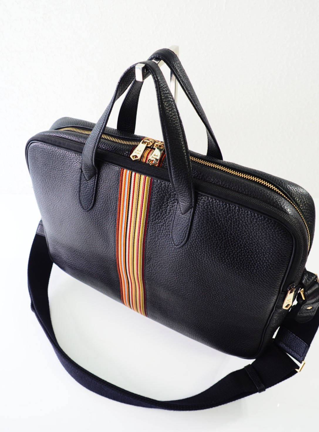 Paul Smith Bag Signature Stripe City Webbing Black Leather Folio Crossbody