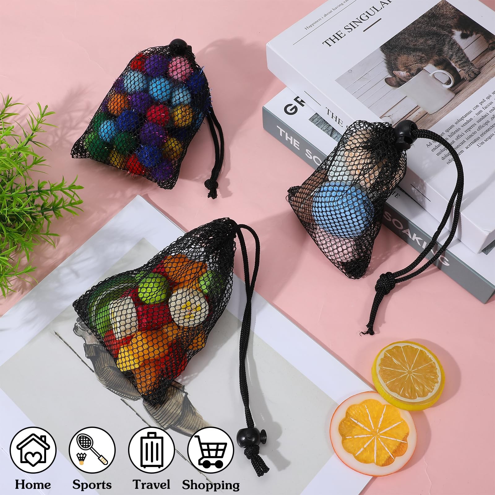 Bolsas pequeñas de malla con cordón, color negro, 10 x 14 cm, mini red de nailon