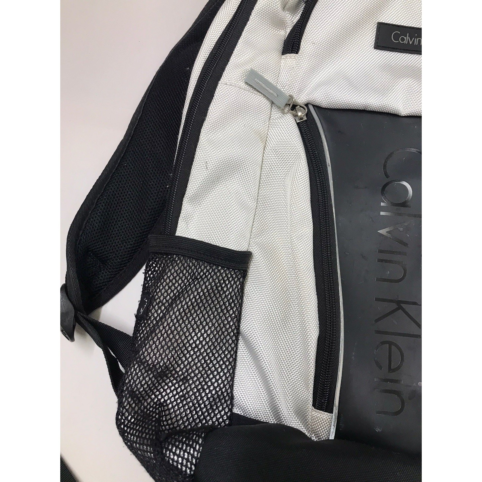 Calvin Klein Backpack Silver Black Laptop Bookbag Multi Pocket School $139.50