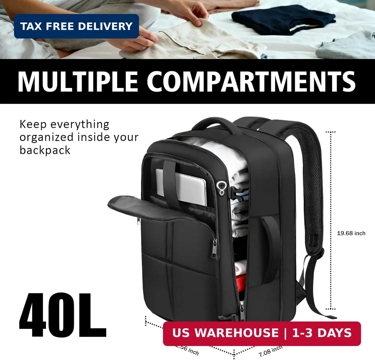tazbuzo Travel Backpack For Men, Extra Large 50L Flight Approved Carry on Backpa