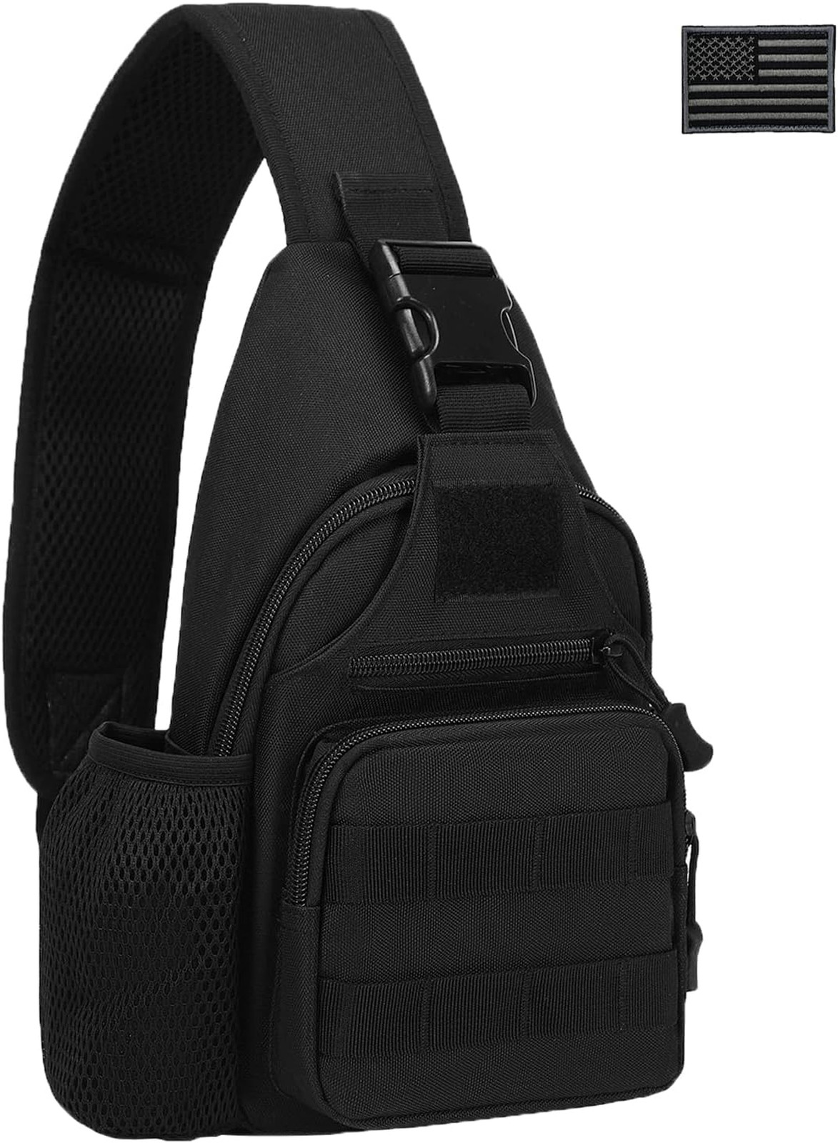 Tactical Crossbody Bag with Water Bottle Holder, MOLLE EDC Shoulder Sling Chest