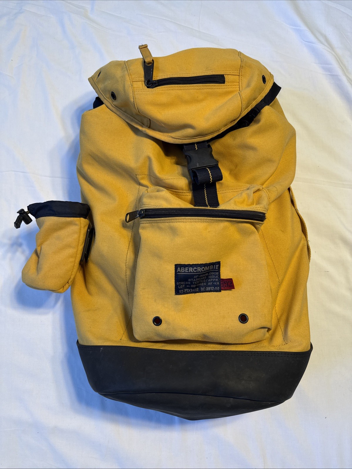 Vintage 90s Abercrombie & Fitch Yellow Canvas Rubber Bottom Cinch Backpack