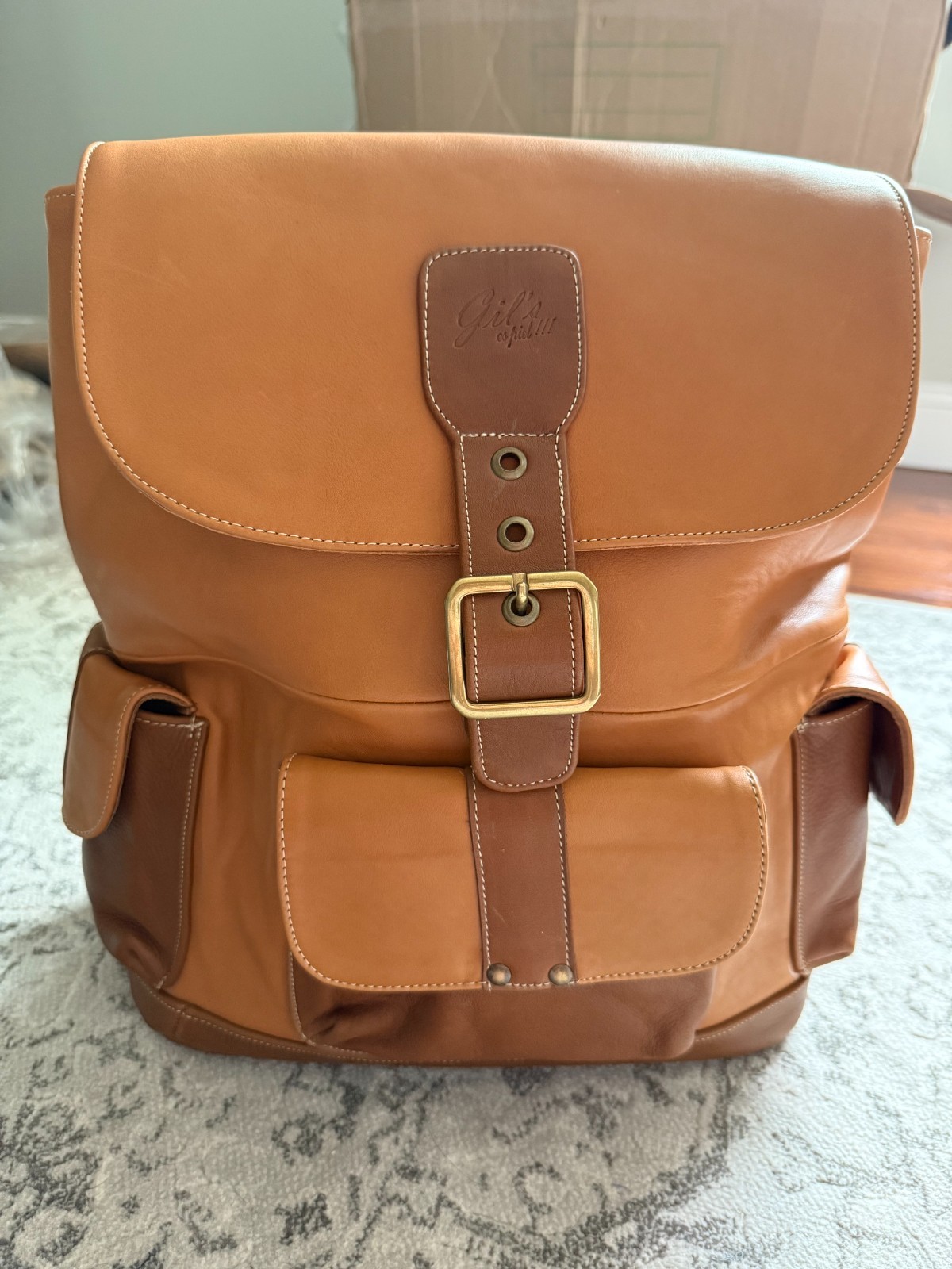 Orange Brown Leather Backpack for Women Men Unisex New with Tag Fashion Unique