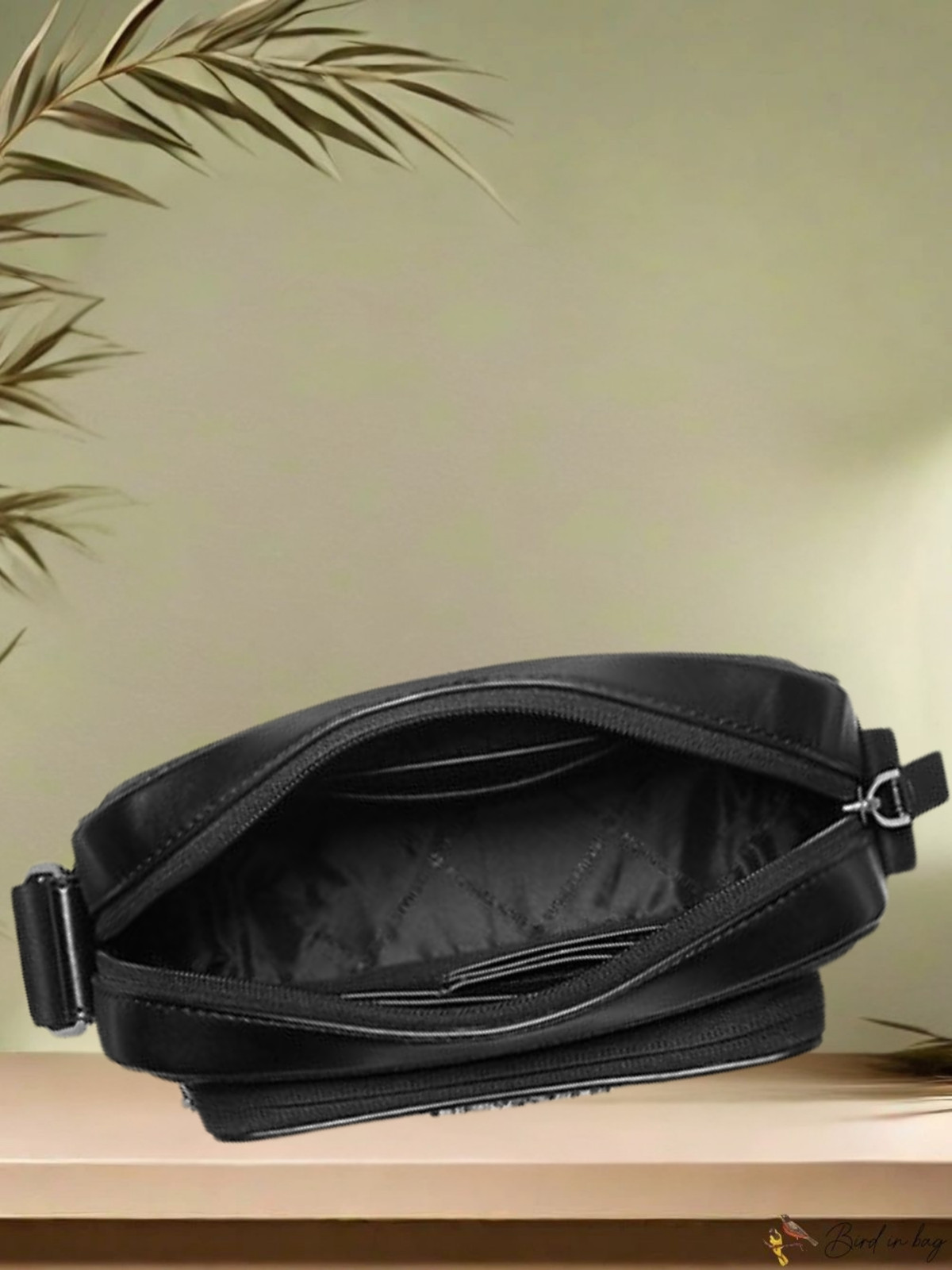 Michael Kors Cooper Men MK Logo Camera Double Zip Shoulder Bag + Pouch Black