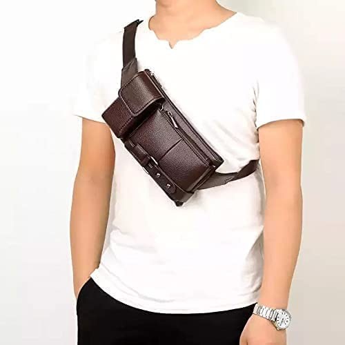 Mens Leather Sling Bag Chest Shoulder Backpack Waterproof Crossbody Travel Pack