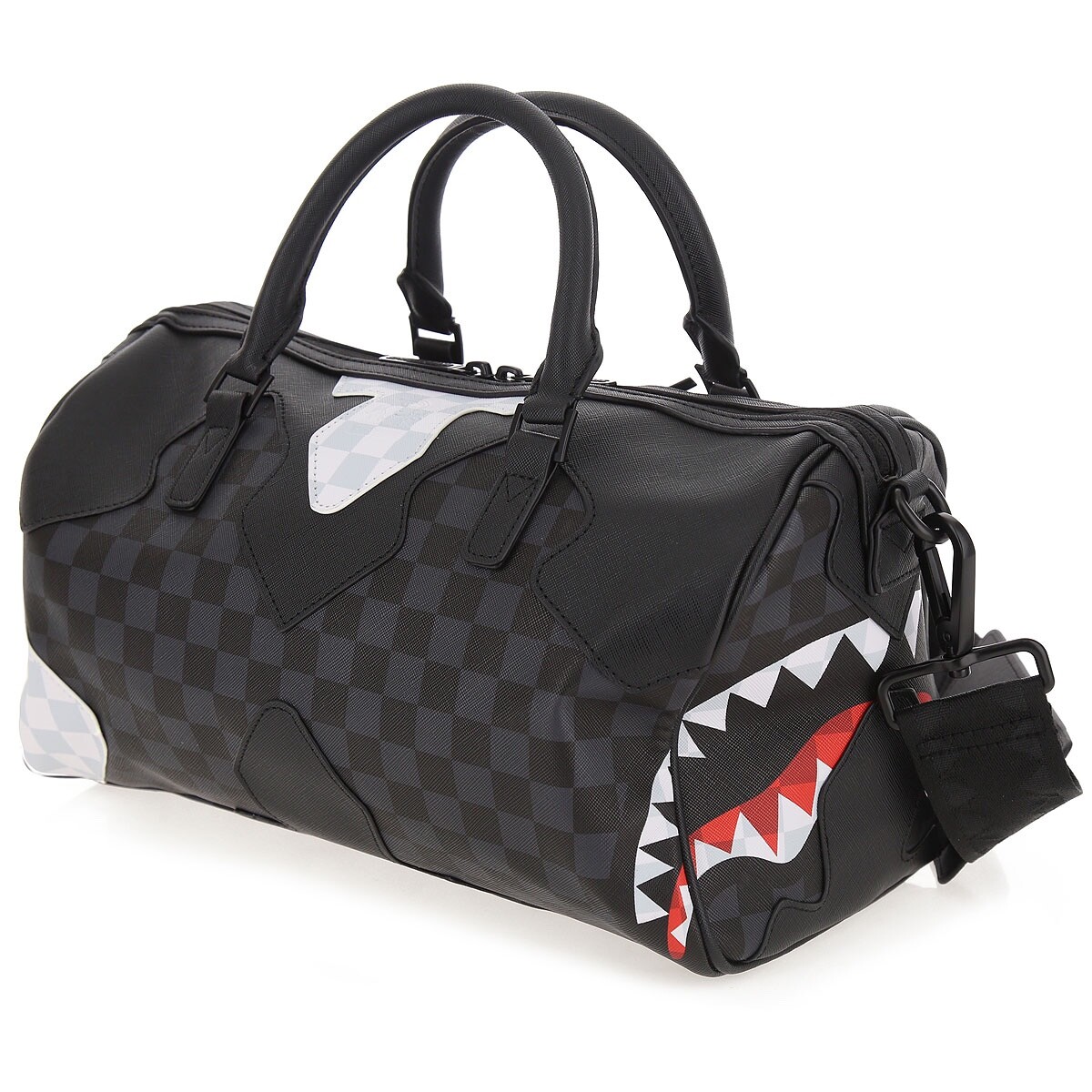 Sprayground Black Checkered Mini Duffle Shark In Paris Logo Monogram New Bag