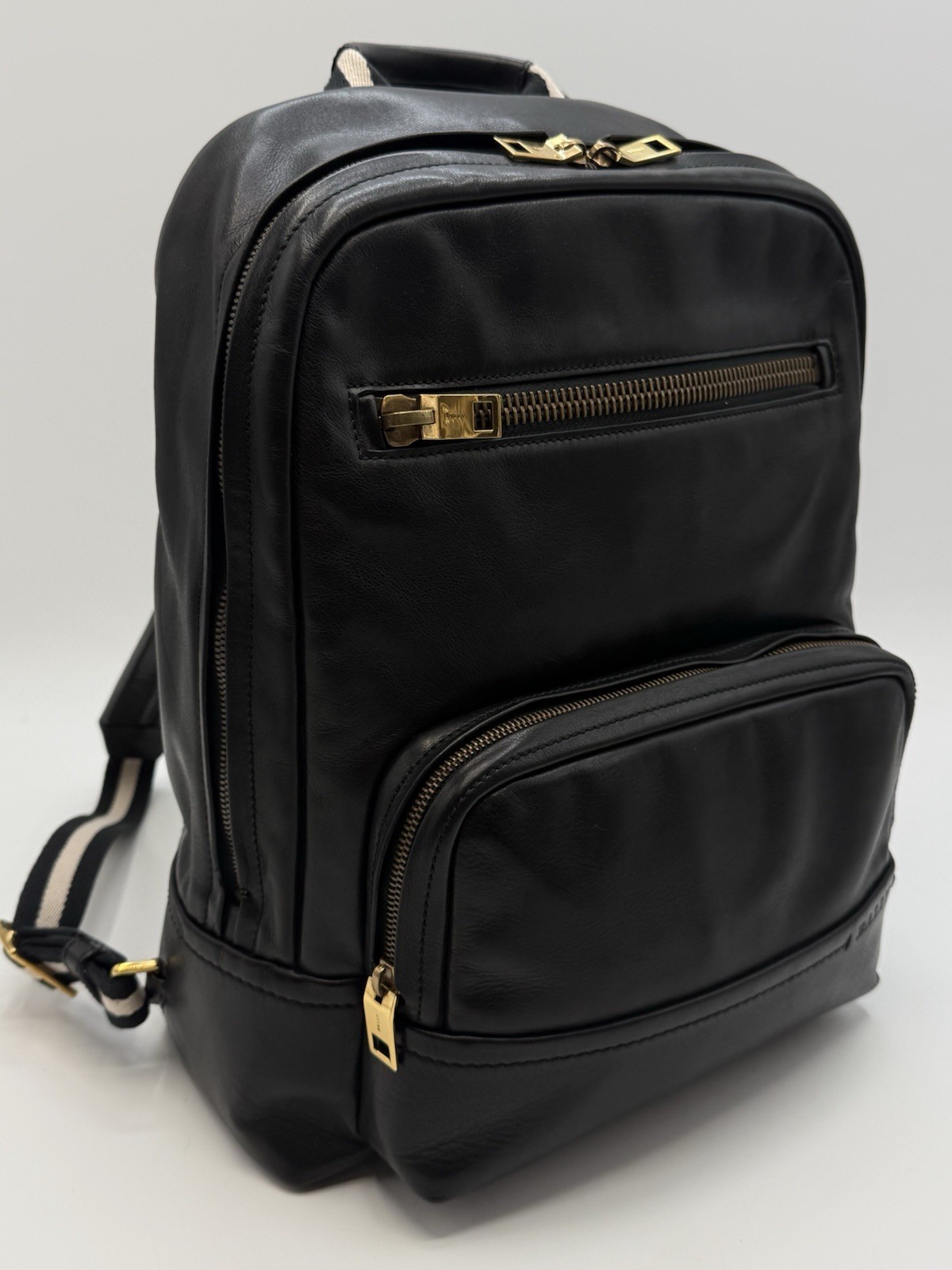 Bally Thunder Leather Backpack Black Calfskin Gold Hardware Luxury Designer Bag