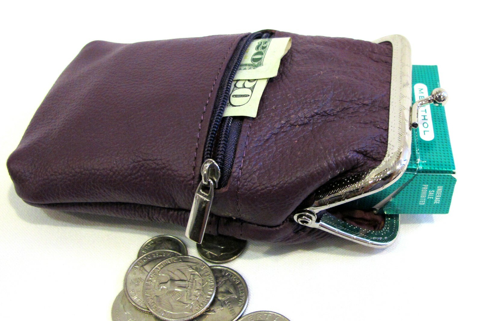 100% Leather Cigarette Case Lighter Match Pocket Zipper Coin Pouch SOLD by PAIR